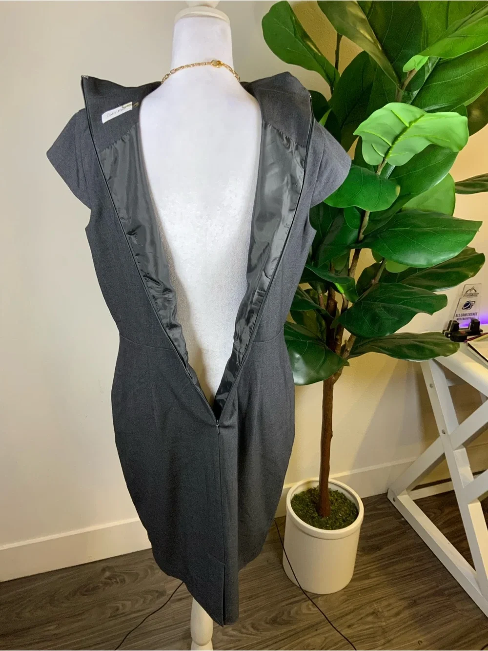 Calvin Klein Charcoal Gray Cap-Sleeve Midi Dress